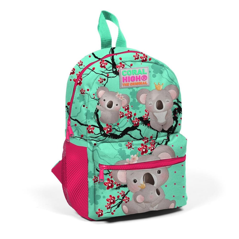Coral High Kids Minik Yuva Sırt Çantası Su Yeşili Neon Mercan Koala Desenli İki Bölmeli 23513