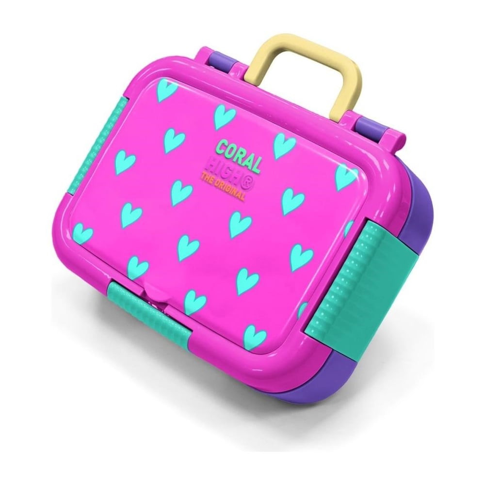 Coral High Kids Neon Pembe Su Yeşili Kalp Desenli Paslanmaz Çelik Beslenme Kabı 39212