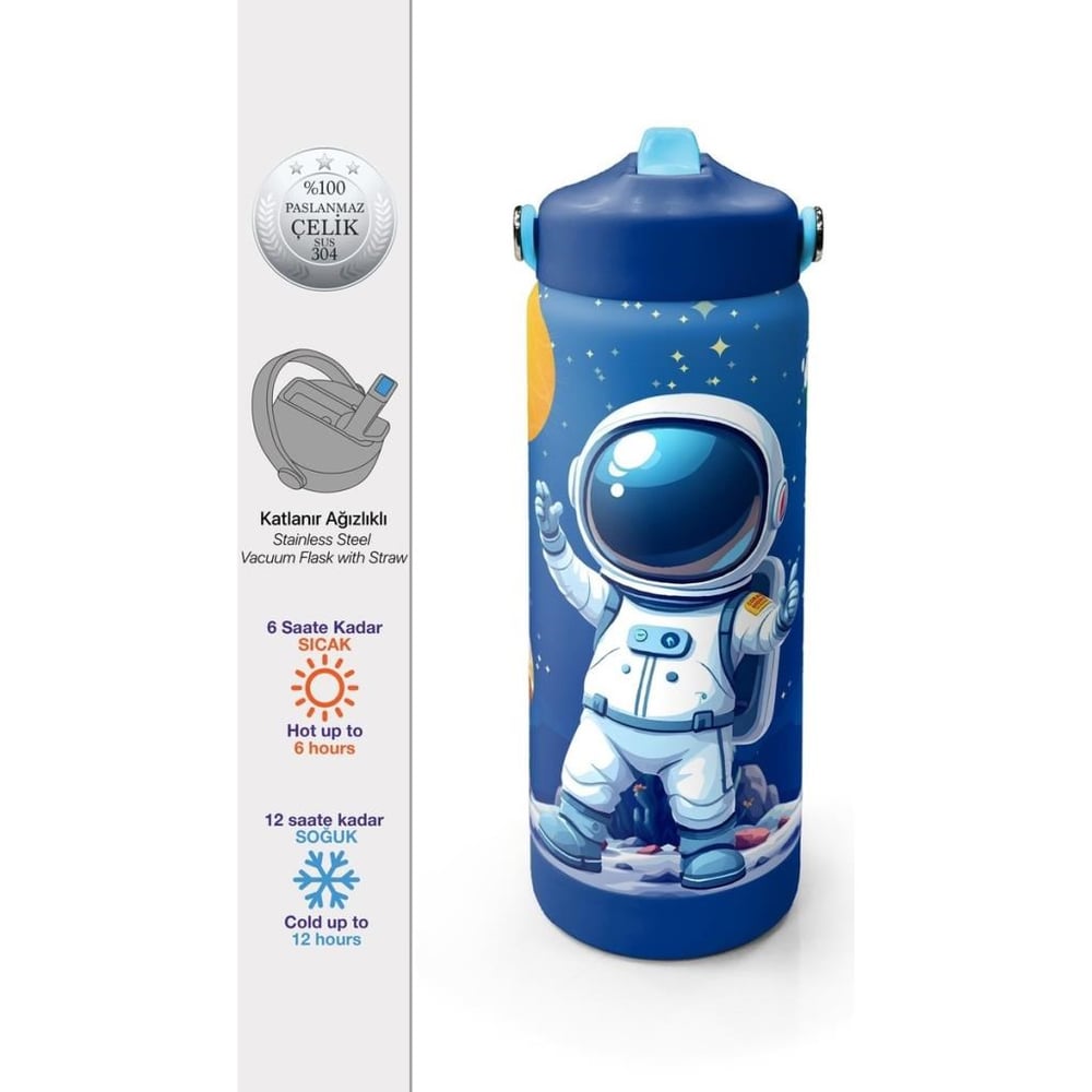 Coral High Lacivert Astronot Desenli Katlanır Ağızlıklı Çelik Termos 650 ml 38334