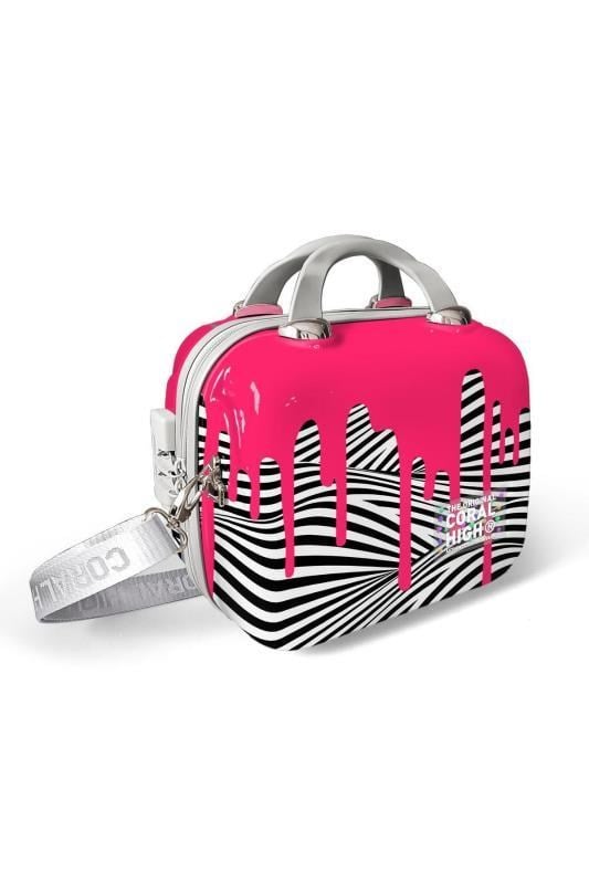 Coral High Pembe Siyah Beyaz Desenli Omuz Askılı PC Makyaj Çantası 16902