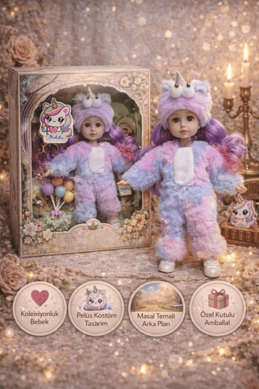 CTOY Kostümlü Oyuncak Bebek Seti – Peluş Unicorn Kostümlü Koleksiyonluk Bebek (CTOY-QJ183C)