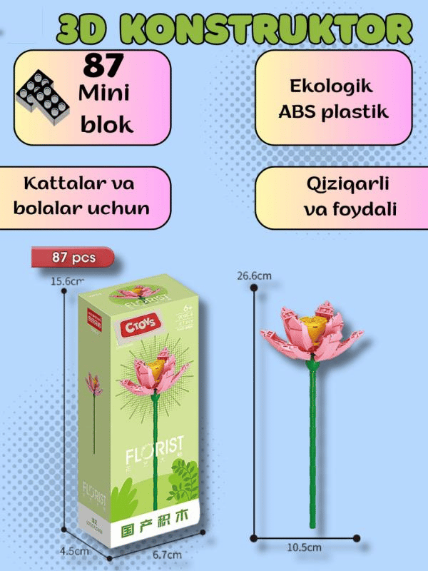 Ctoys Çiçek Blokları 9095-8 Lotus Flower – 87 Parça Çiçek Yapı Blokları Seti (6+ Yaş)