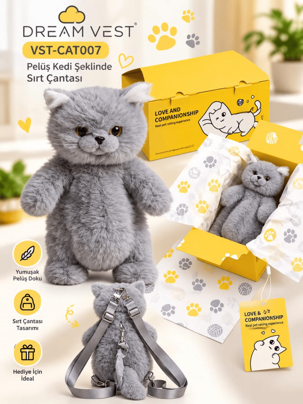 Dream Vest Pelüş Kedi Şeklinde Sırt Çantası VST-CAT007