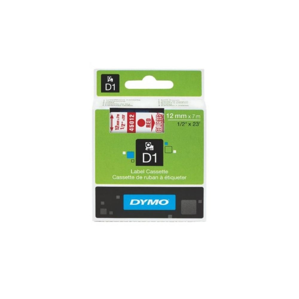 Dymo D1 Yedek Şerit, 12 Mm X 7 Mt, Şeffaf/ Kırmızı (45012)
