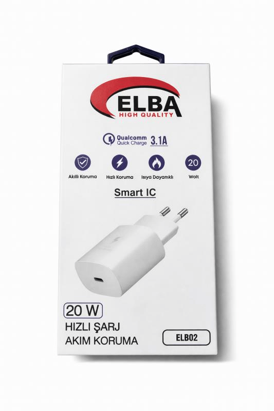 Elba ELB02-20WPD Beyaz 20W USB-C Şarj Cihazı PD 3.0/QC4.0(Akıllı Koruma/Hızlı Şarj/Isıya Dayanıklı)