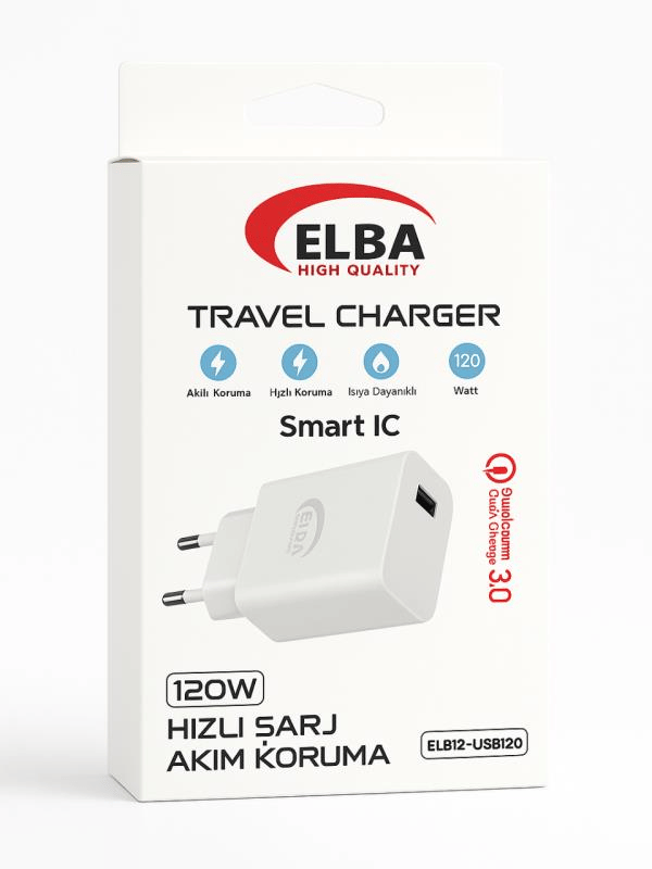 Elba ELB12 Elb- USB120 120W 3.4A Hızlı Şarj Akım Koruma Isıya Dayanıklı EV Şarj Kafa
