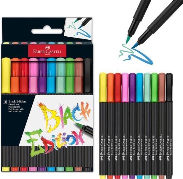 Faber Castell Black Edition Keçeli Kalem Fırça Uç 10'lu