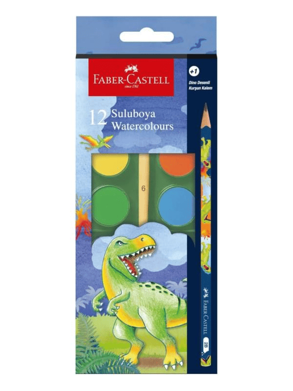 Faber Castell Dino Büyük Boy Sulu Boya 12’li + 1 Kurşun Kalem Hediyeli