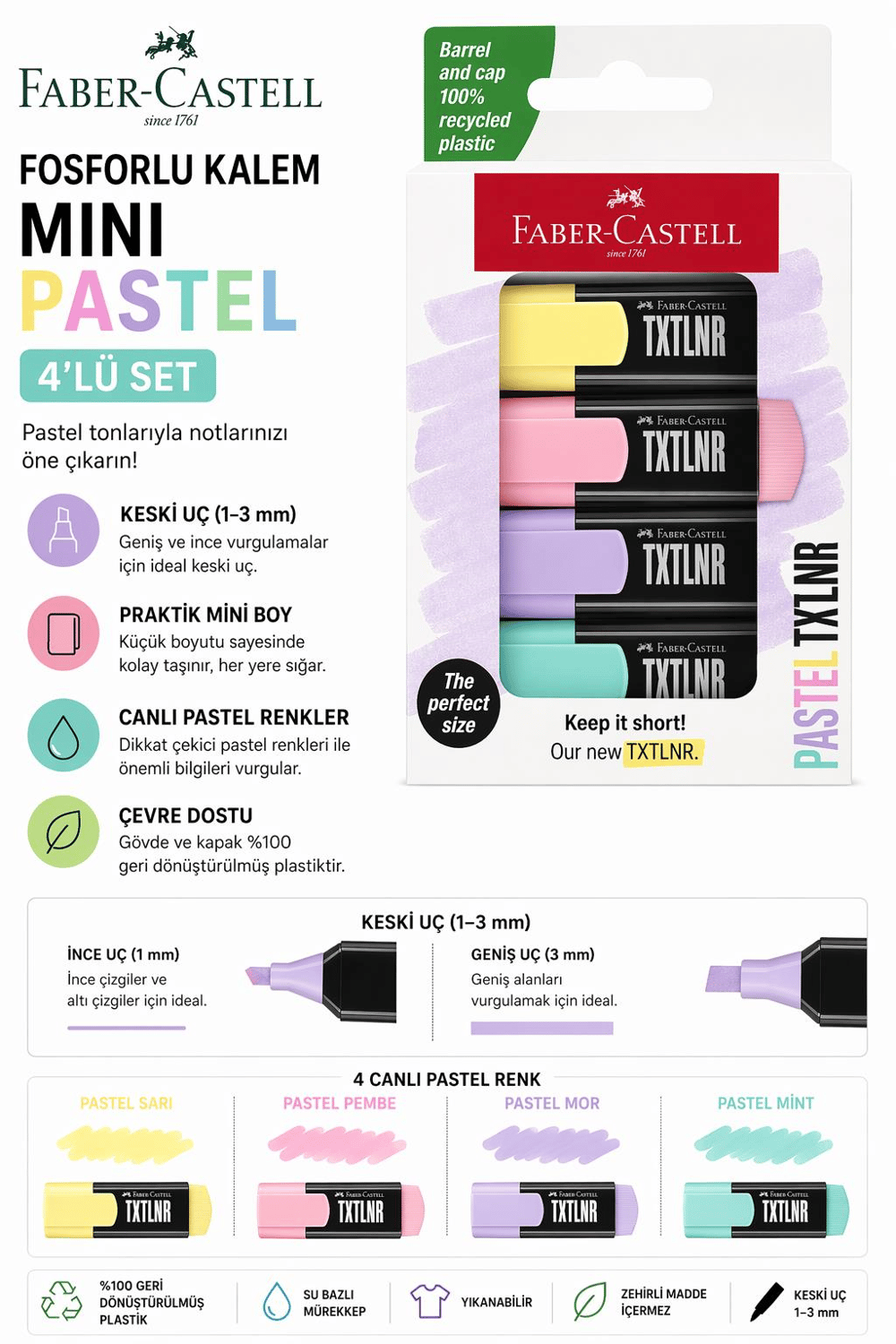 Faber Castell Fosforlu Kalem Mini Pastel 4'lü Set - 154214