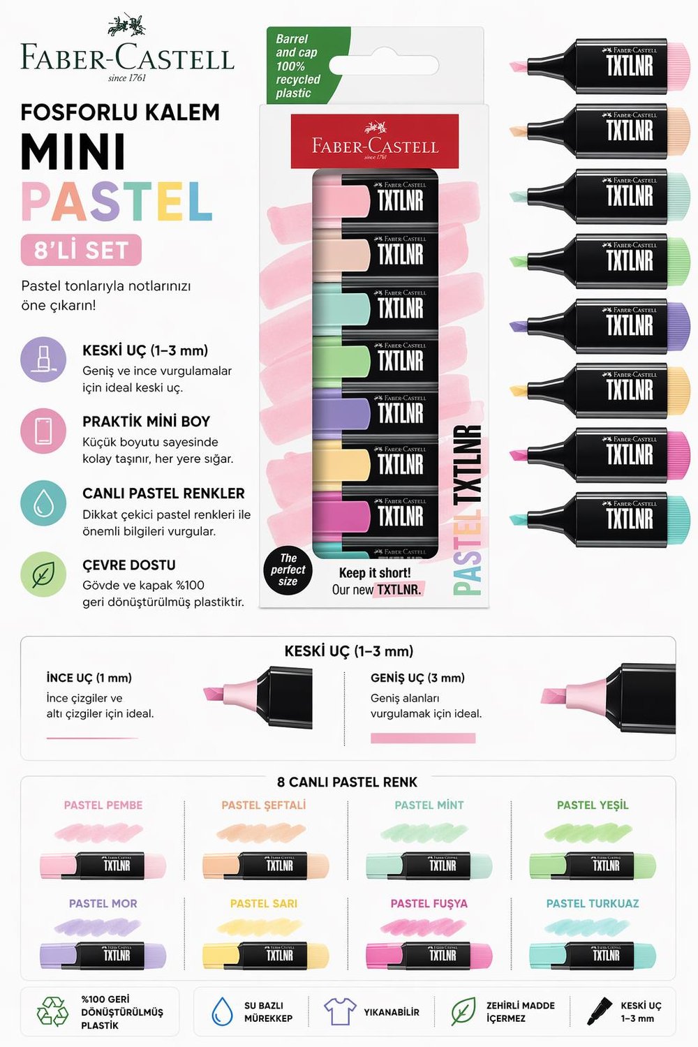 Faber Castell Fosforlu Kalem Mini Pastel 8'li Set - 154218