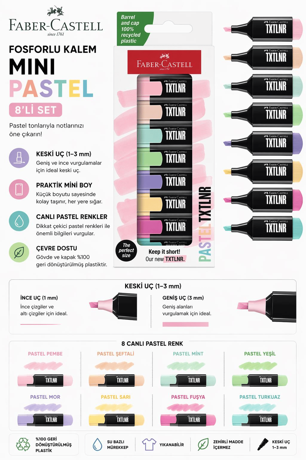 Faber Castell Fosforlu Kalem Mini Pastel 8'li Set - 154218