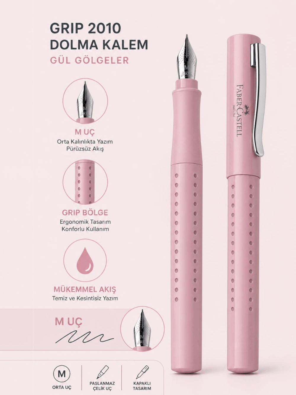 Faber Castell Grip 2010 Dolma Kalem M Uç Gül Gölgeler