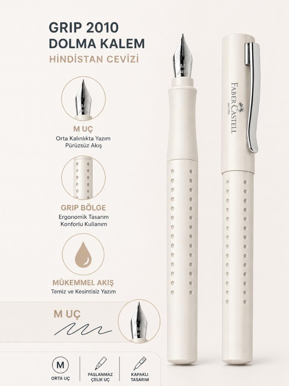 Faber Castell Grip 2010 Dolma Kalem M Uç Hindistan Cevizi