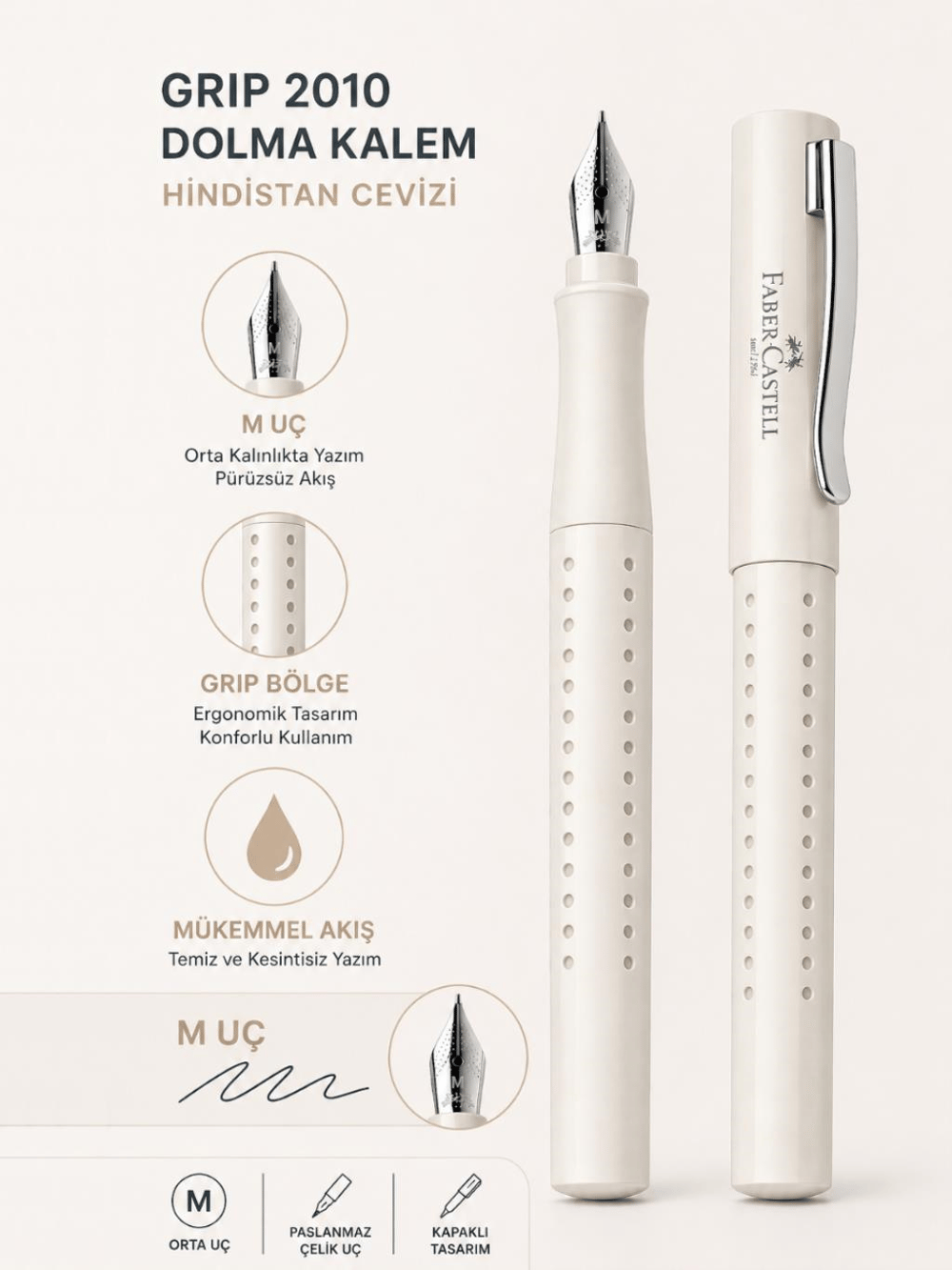 Faber Castell Grip 2010 Dolma Kalem M Uç Hindistan Cevizi
