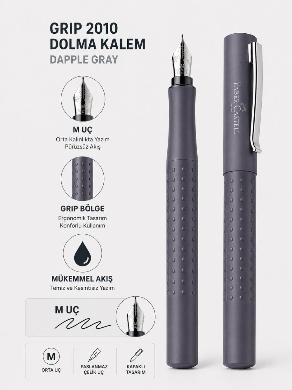 Faber Castell Grip 2010 Dolma Kalem M Uç – Dapple Gray (Gri)