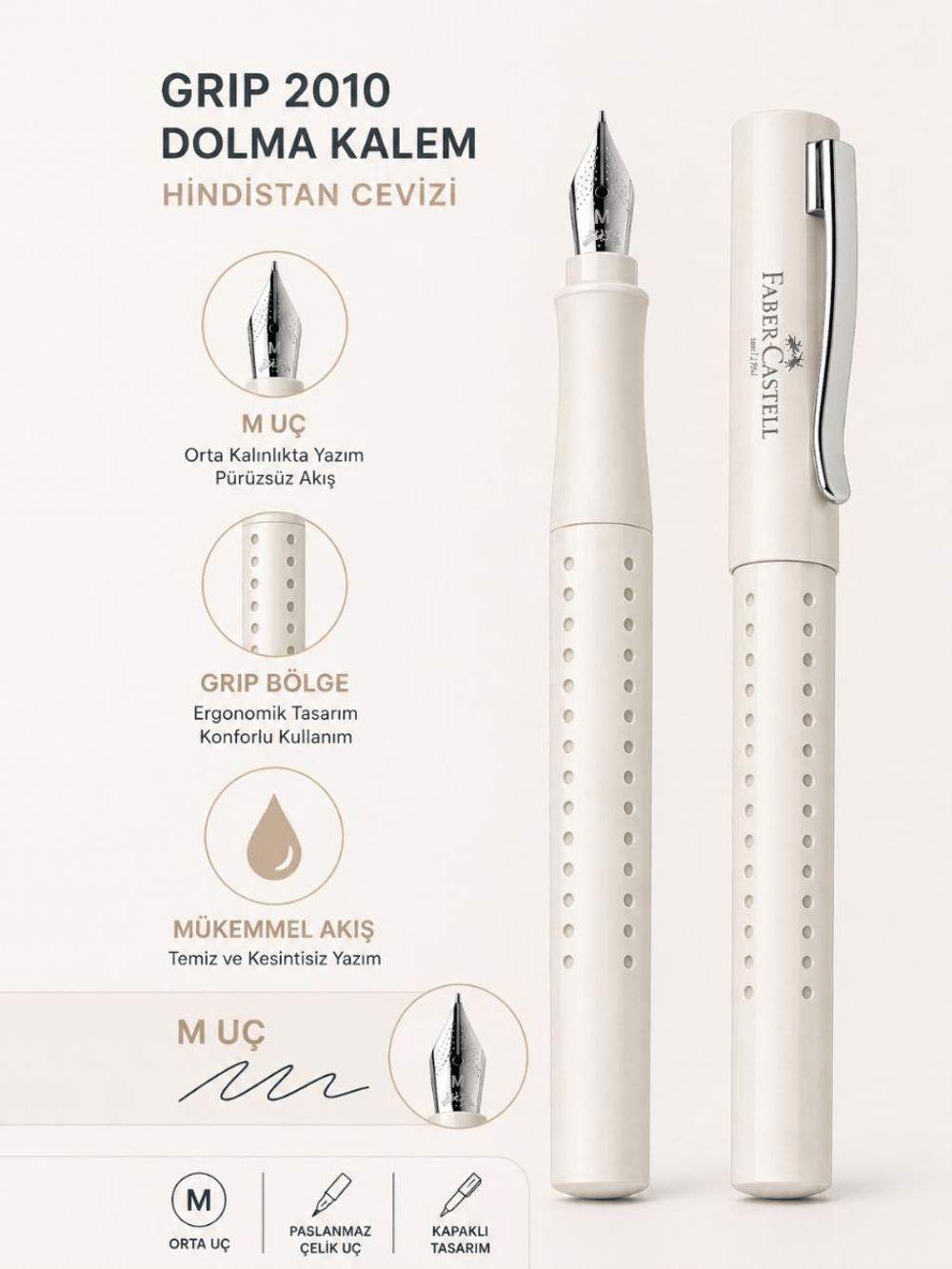 Faber Castell Grip 2010 Dolma Kalem M Uç Hindistan Cevizi