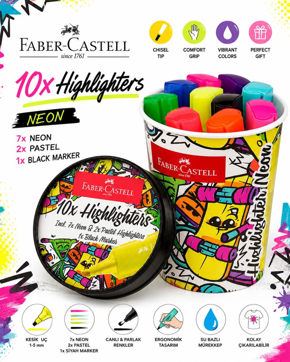 Faber Castell Textliner Neon Fosforlu Kalem Seti 10'lu
