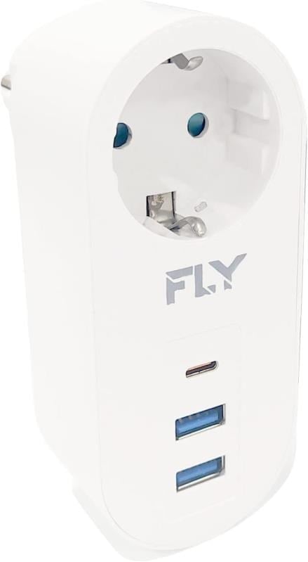 FLY-3400-01 Akım Korumalı Tekli Priz (1 Priz + 3 USB Çıkışı + C Tipi Soket)