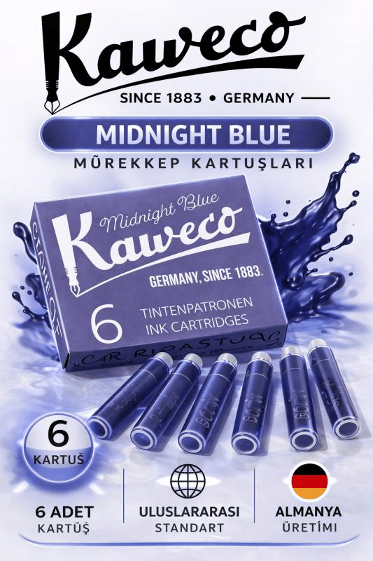 Kaweco Dolma Kalem Mavi-Siyah Mürekkep Kartuşu 6’lı Paket – Uluslararası Standart