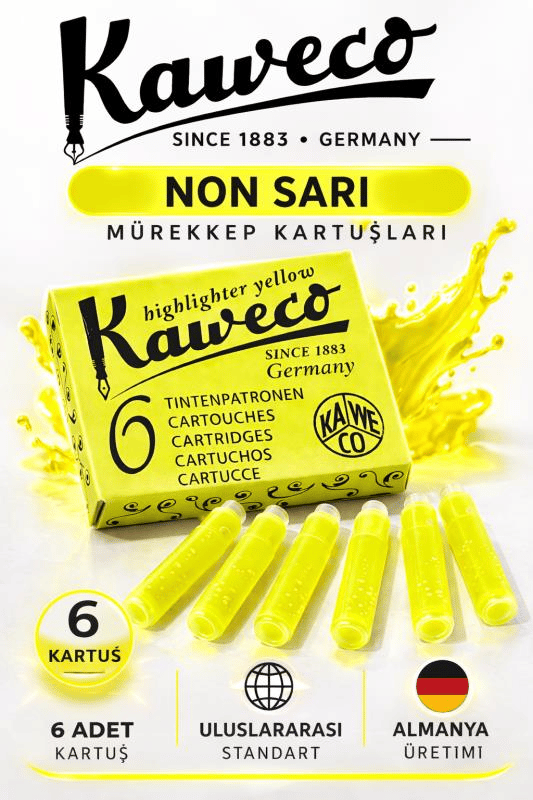 Kaweco Dolma Kalem Neon Sarı Mürekkep Kartuşu 6’lı Paket – Uluslararası Standart