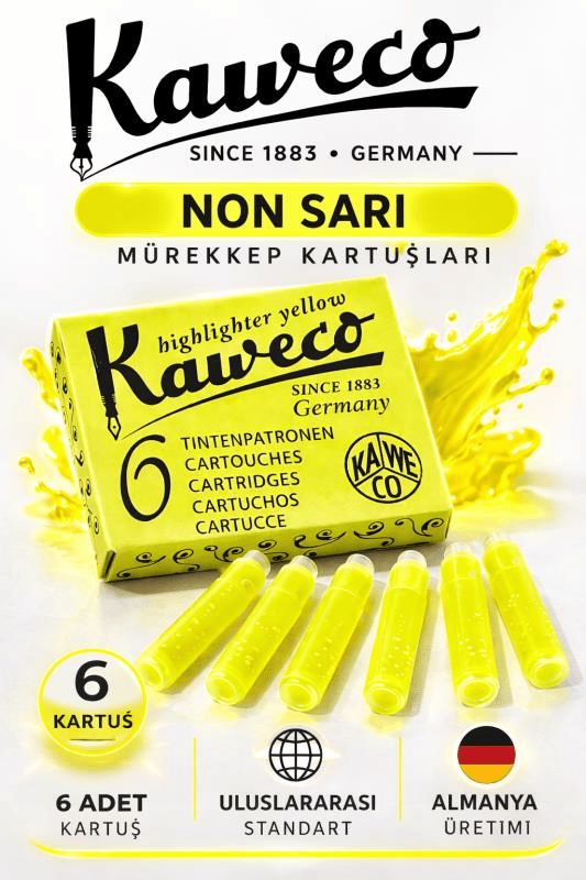 Kaweco Dolma Kalem Neon Sarı Mürekkep Kartuşu 6’lı Paket – Uluslararası Standart