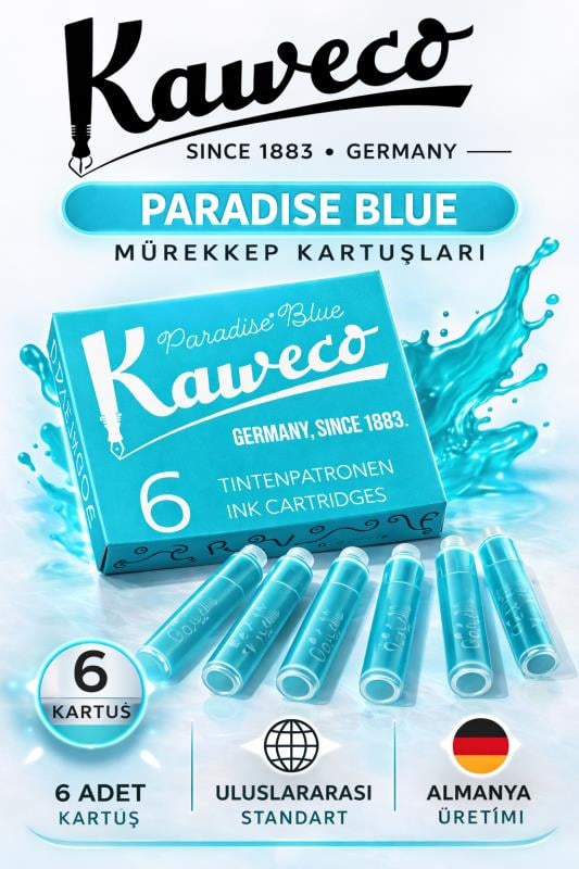 Kaweco Dolma Kalem Turkuaz Mürekkep Kartuşu 6’lı Paket – Uluslararası Standart
