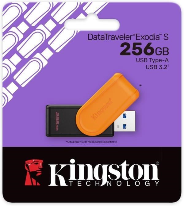 Kingston DTXS/256GB 256GB Portable USB 3.2 Gen1 DataTraveler ExodiaS (Black/Orange) Flash Bellek