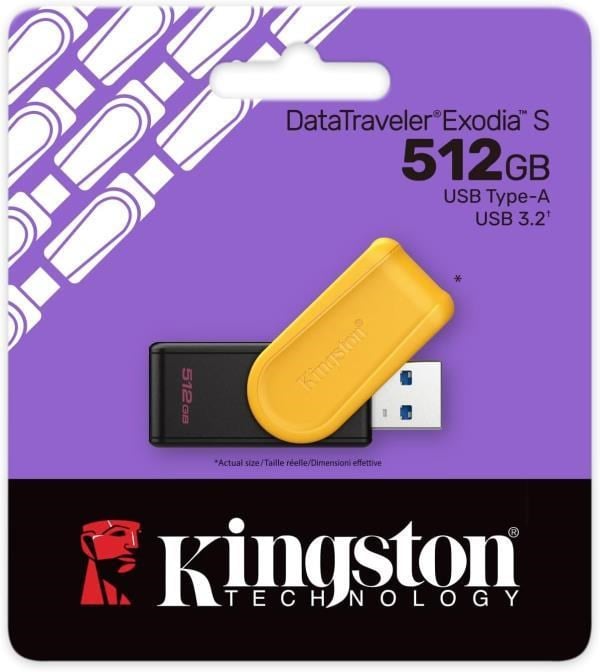 Kingston DTXS/512GB 512GB Portable USB 3.2 Gen1 DataTraveler ExodiaS (Black/Yellow) Flash Bellek