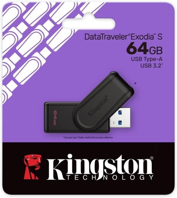Kingston DTXS/64GB 64GB Portable USB 3.2 Gen1 DataTraveler ExodiaS (Black/Black) Flash Bellek