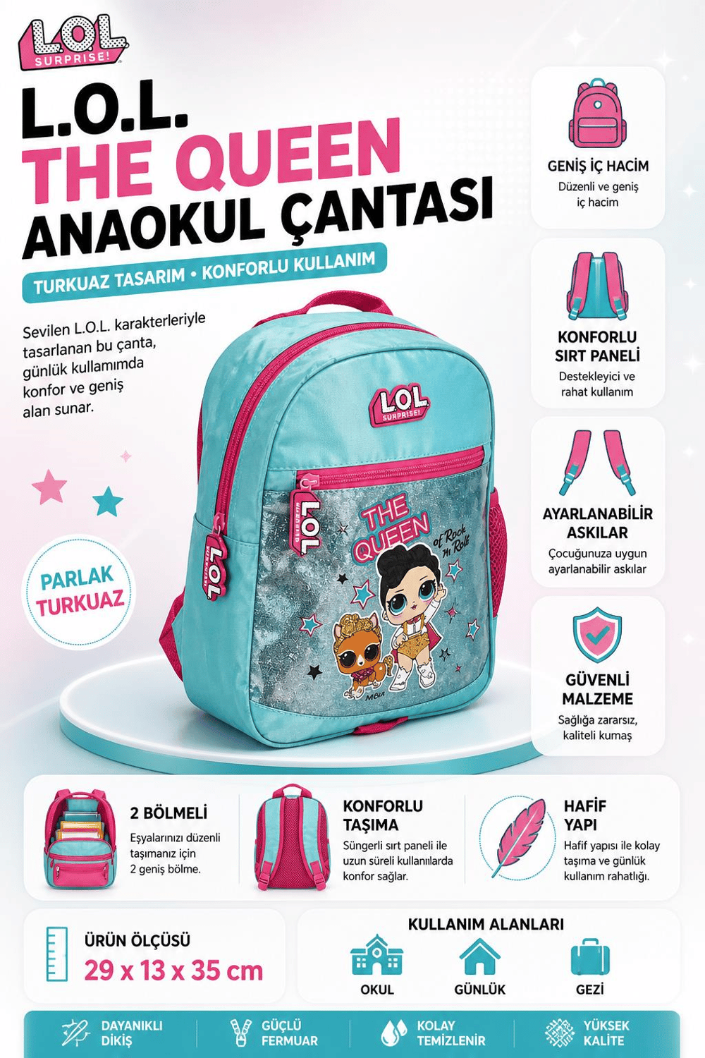 L.O.L. The Queen Turkuaz Anaokul Çantası  - LLÇAN9707