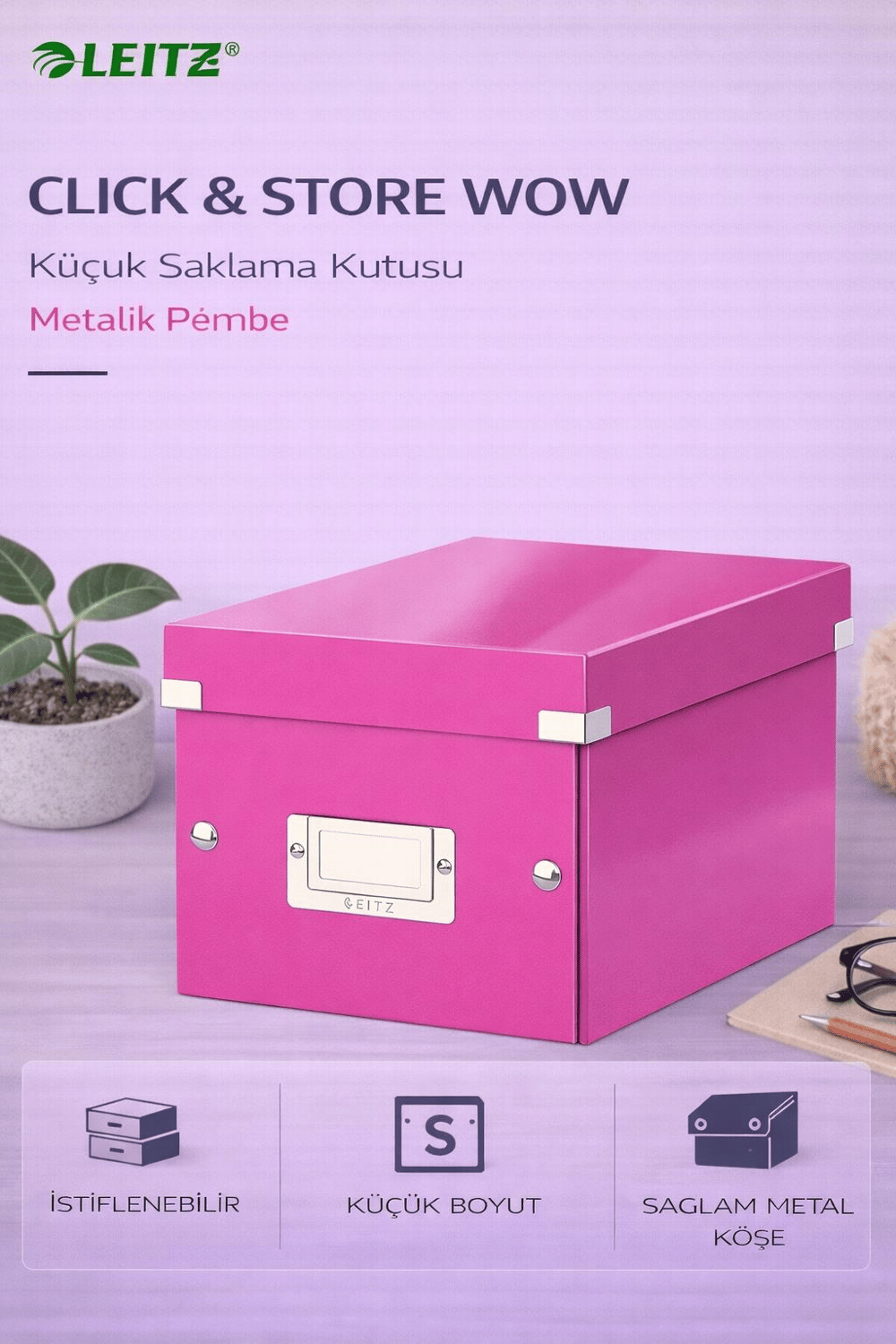 Leitz Click & Store WOW Küçük Saklama Kutusu Metalik Pembe - KOD:60430023