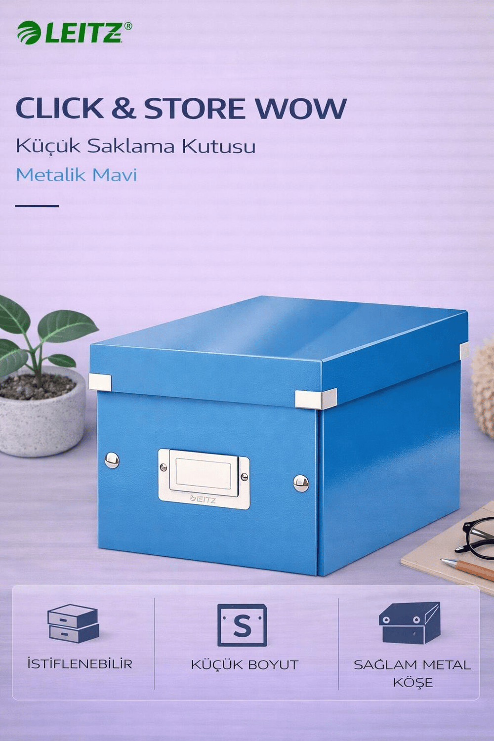 Leitz Click & Store WOW Küçük Saklama Kutusu Metalik Mavi - KOD:60430036