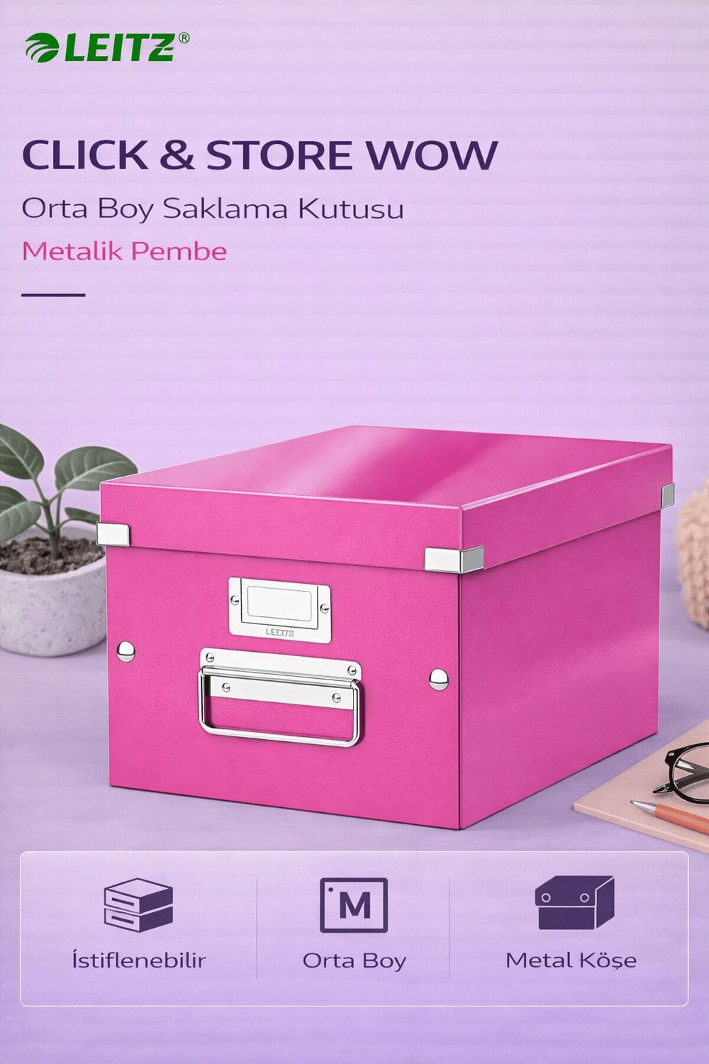 Leitz Click & Store WOW Orta Boy Saklama Kutusu Metalik Pembe - KOD:60440023