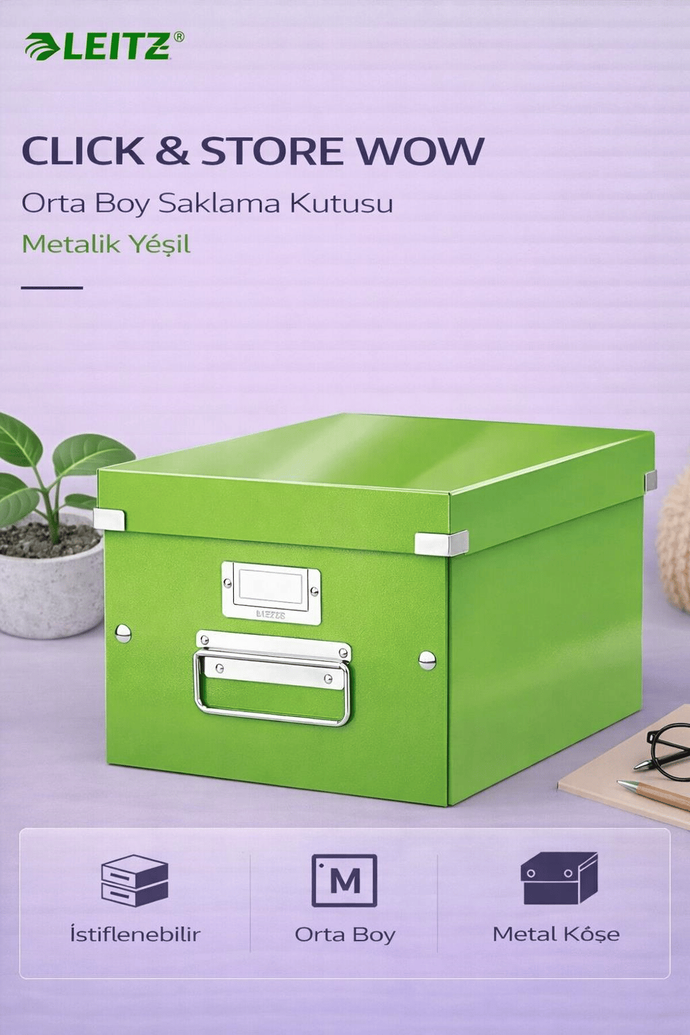 Leitz Click & Store WOW Orta Boy Saklama Kutusu Metalik Yeşil- KOD:60440054