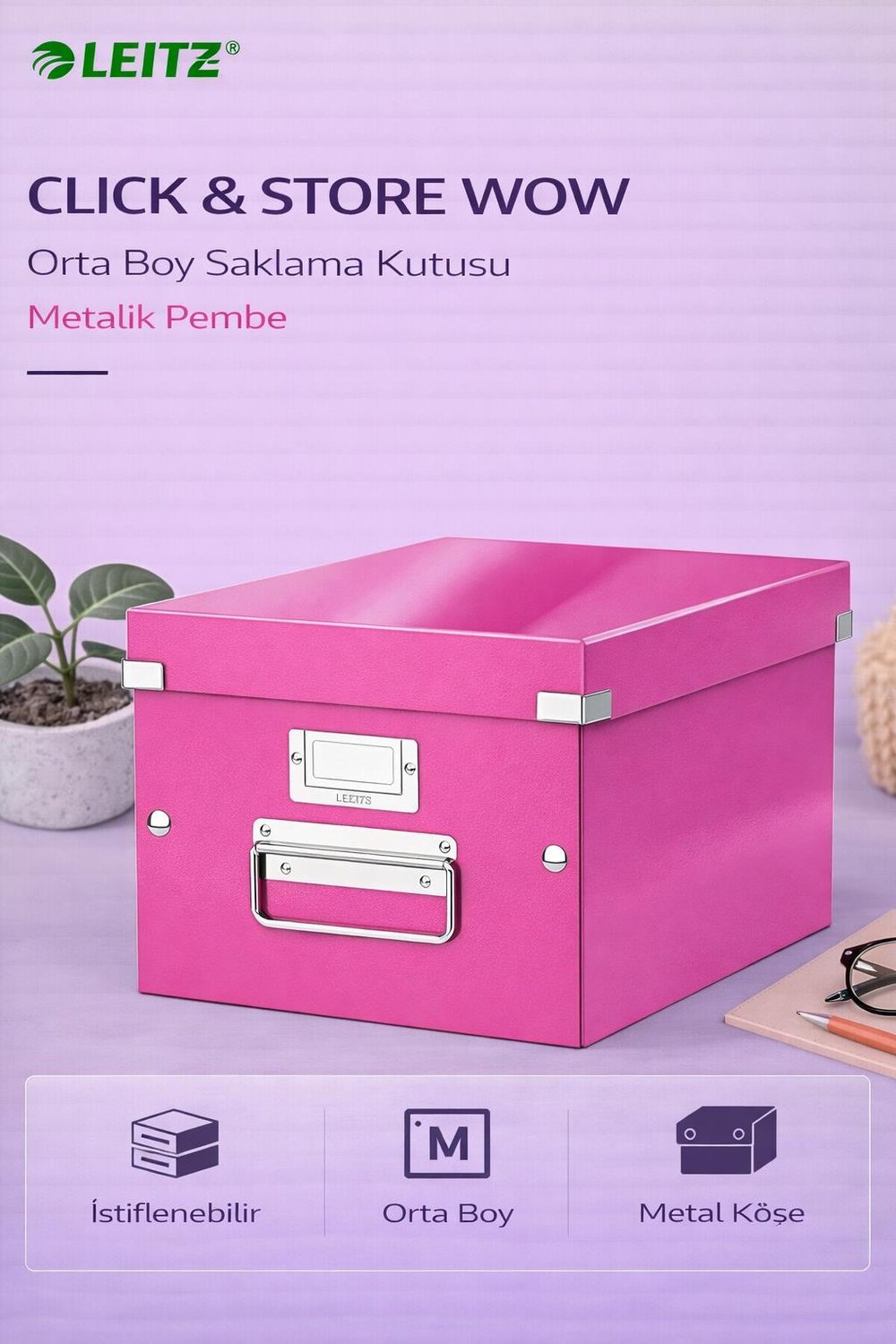Leitz Click & Store WOW Orta Boy Saklama Kutusu Metalik Pembe - KOD:60440023