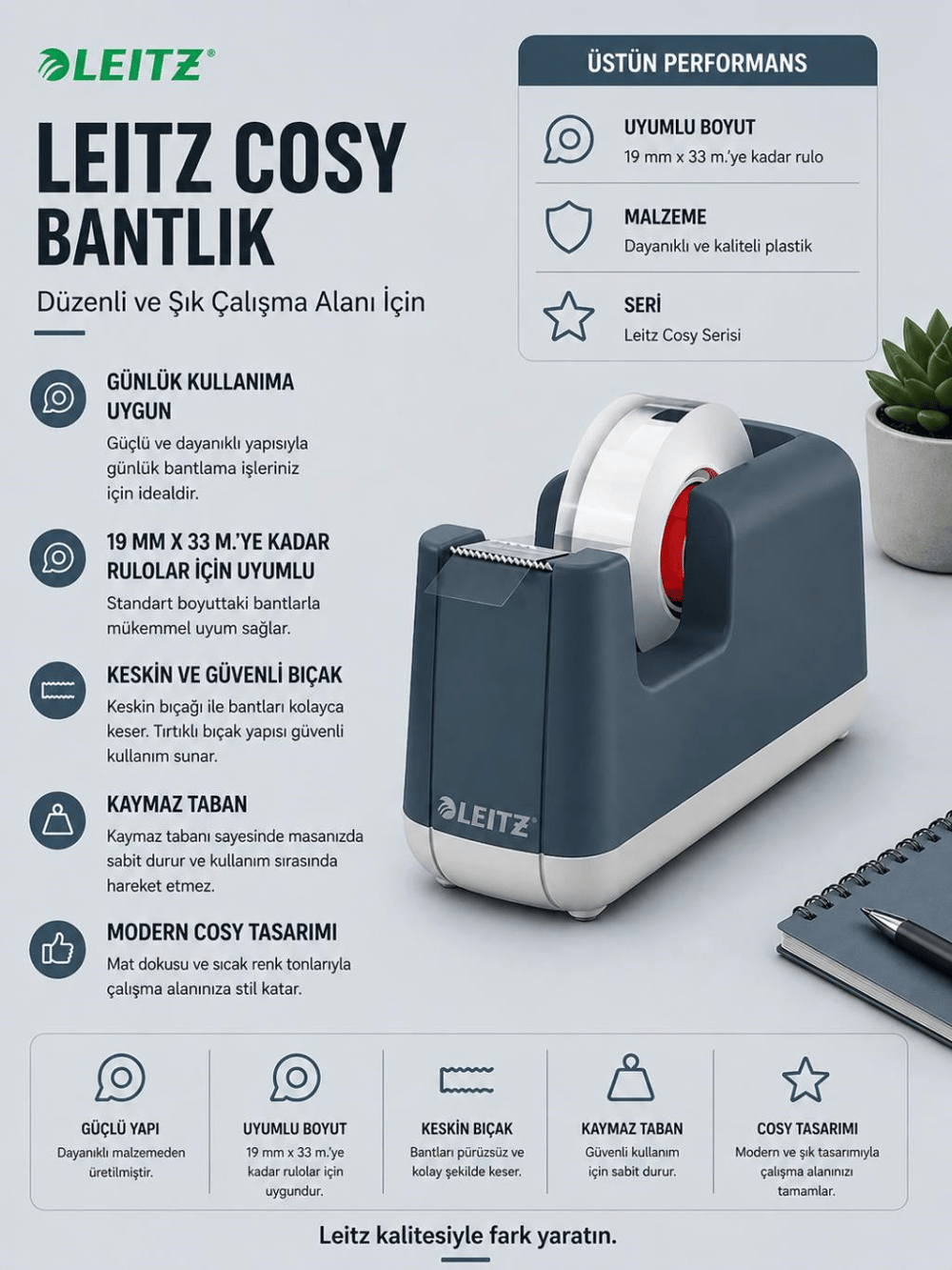 Leitz Cosy Bantlık - Gri - KOD:53670089