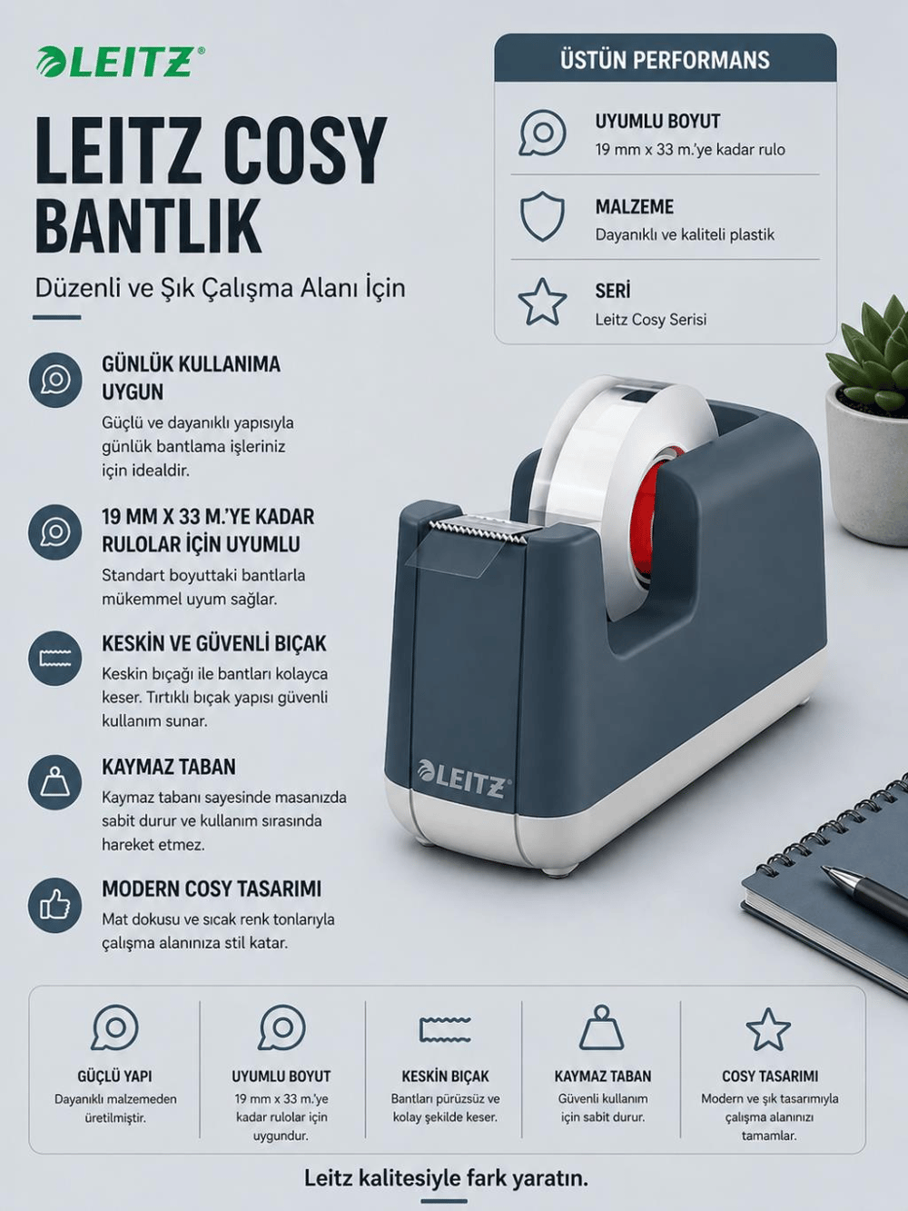 Leitz Cosy Bantlık - Gri - KOD:53670089