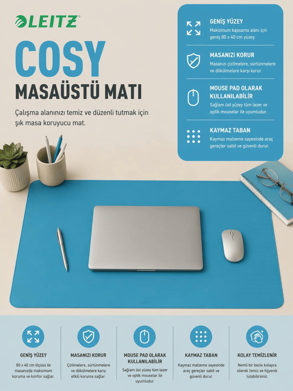 Leitz Cosy Masaüstü Matı - Mavi - KOD:52680061