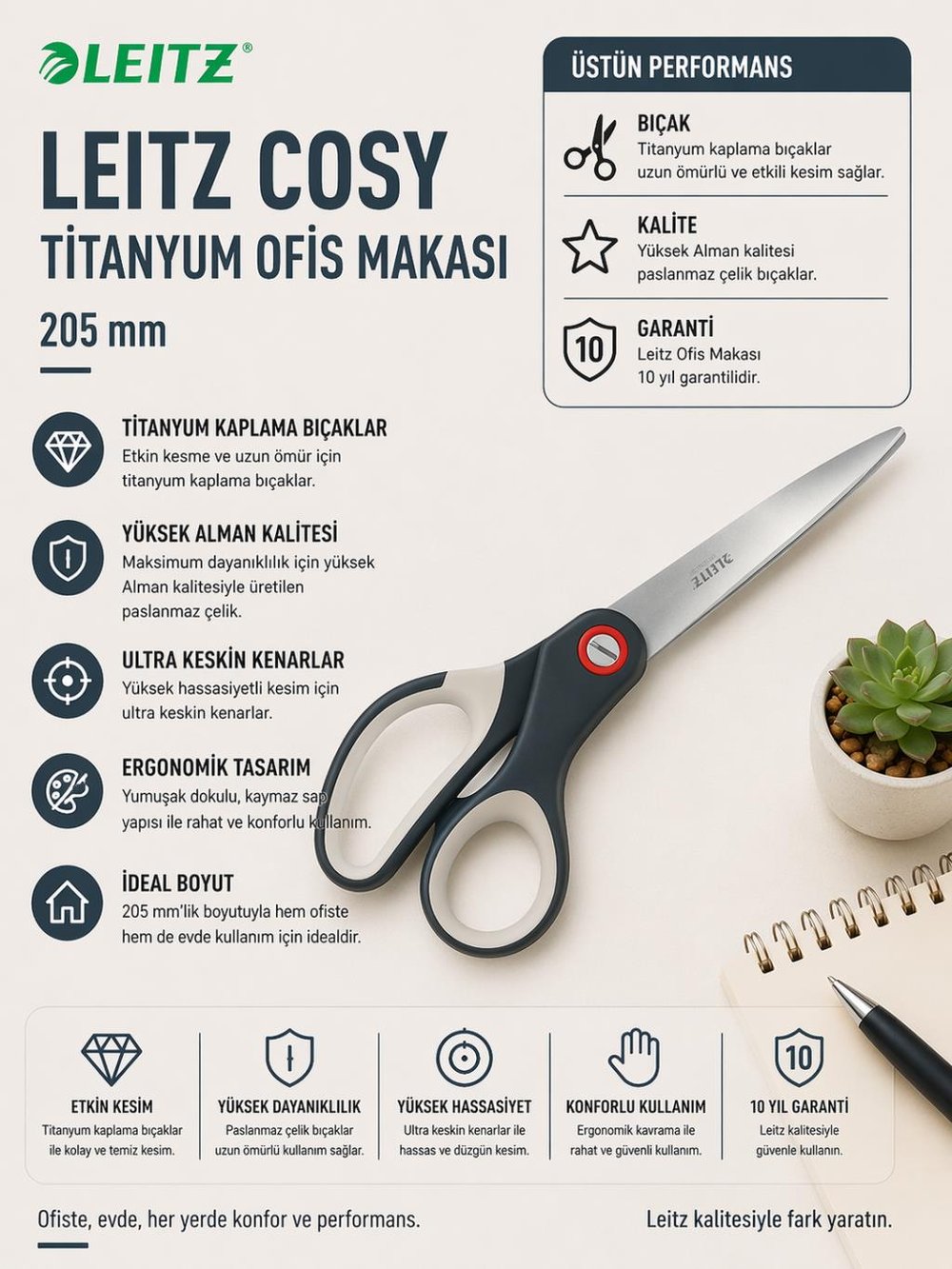 Leitz Cosy Titanyum Premium Makas Gri - KOD:53320089