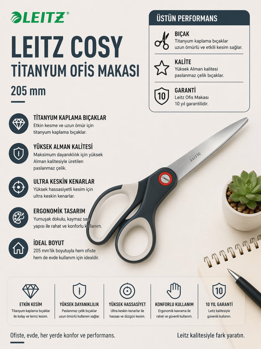 Leitz Cosy Titanyum Premium Makas Gri - KOD:53320089