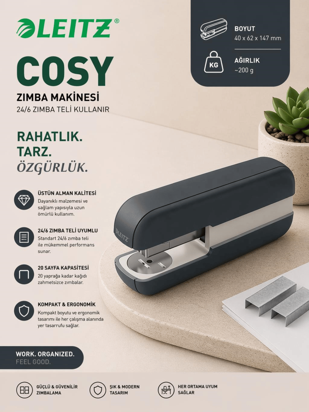 Leitz Cosy Zımba Makinesi Gri KOD:55670089