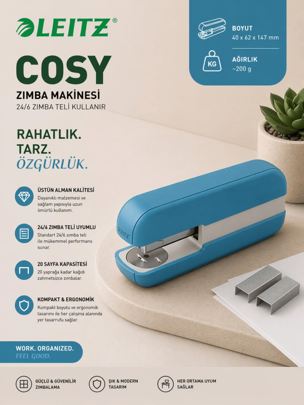 Leitz Cosy Zımba Makinesi - Mavi - KOD:55670061