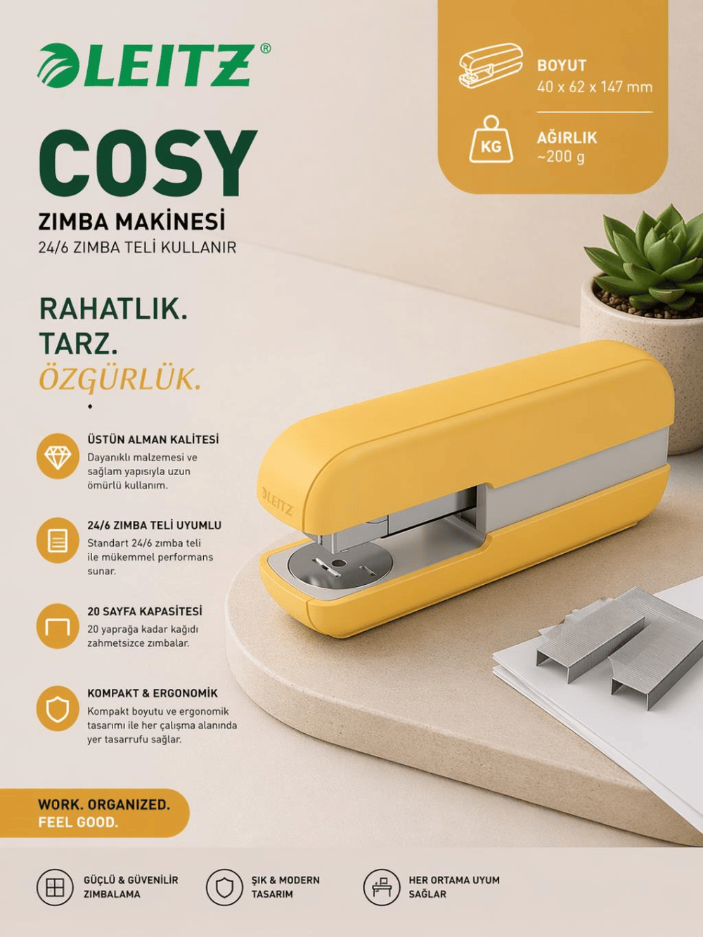 Leitz Cosy Zımba Makinesi Sarı - KOD:55670019