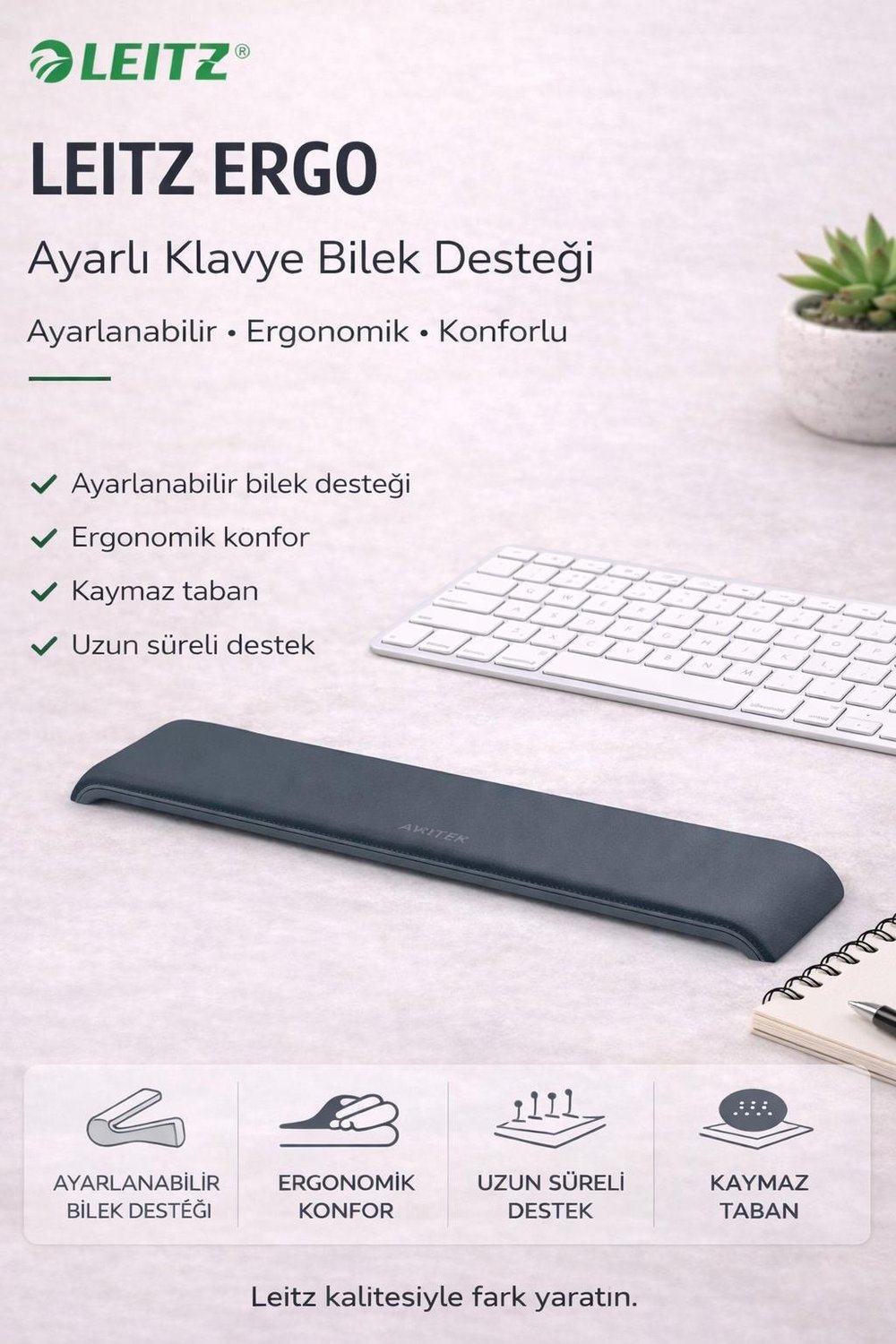 Leitz Ergo Ayarlı Klavye Bilek Destegi - GRİ - KOD:65230089