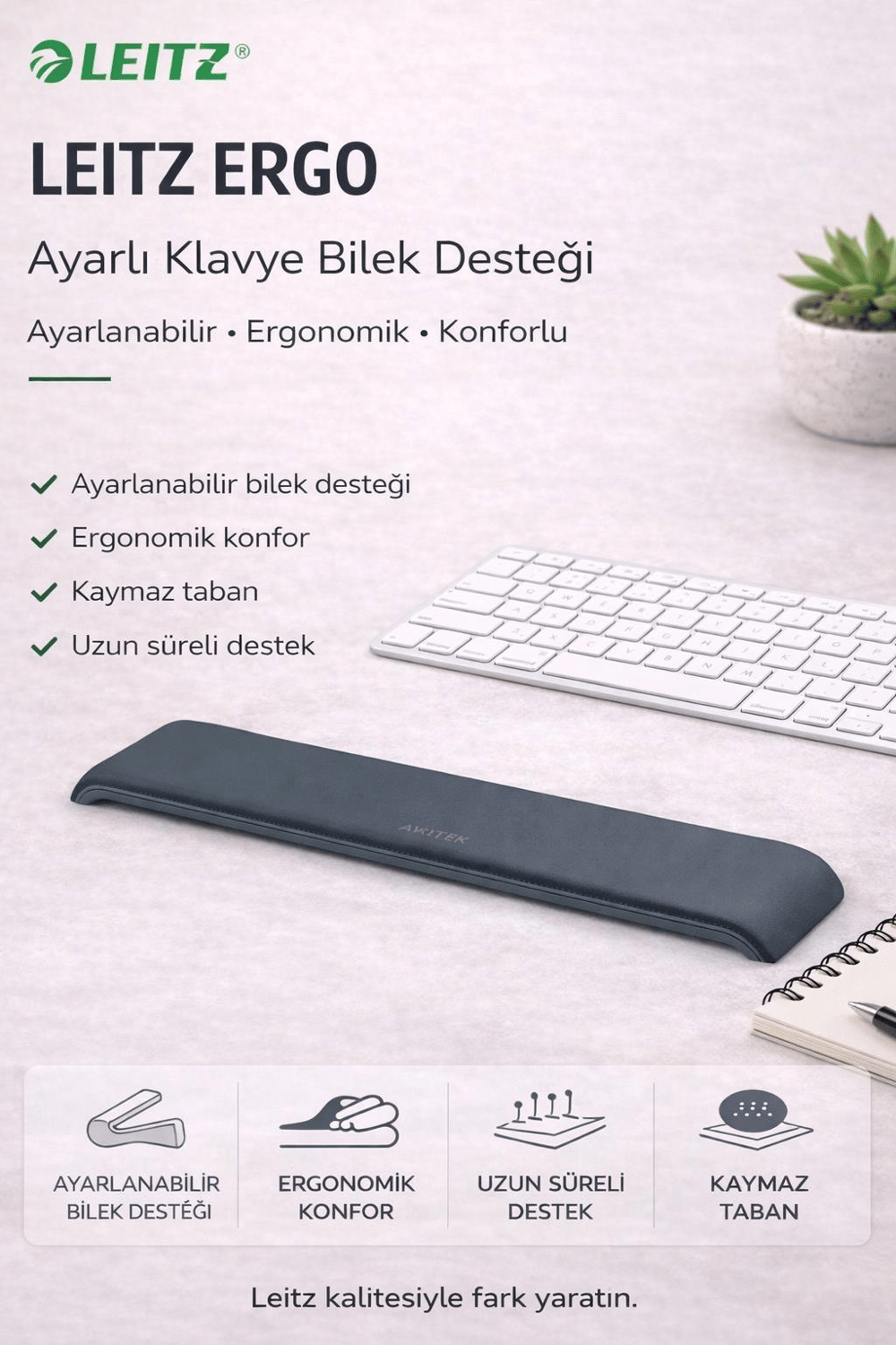 Leitz Ergo Ayarlı Klavye Bilek Destegi - GRİ - KOD:65230089