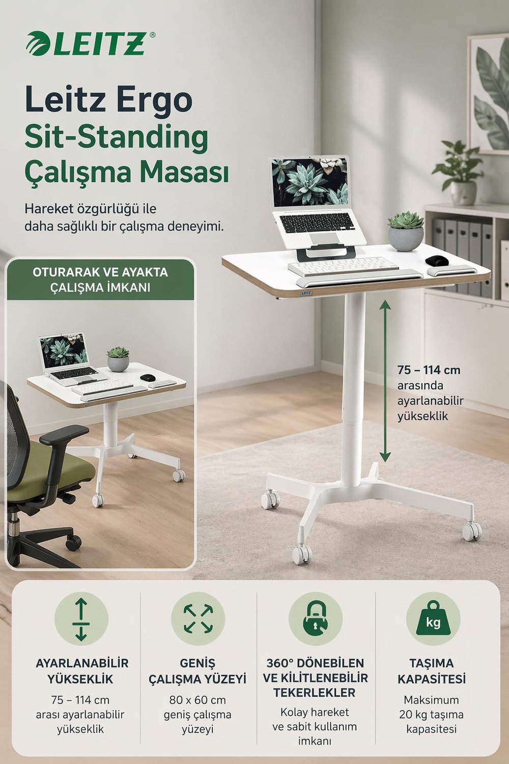 Leitz Ergo Küçük Sit Standing Çalışma Masası KOD:65360001