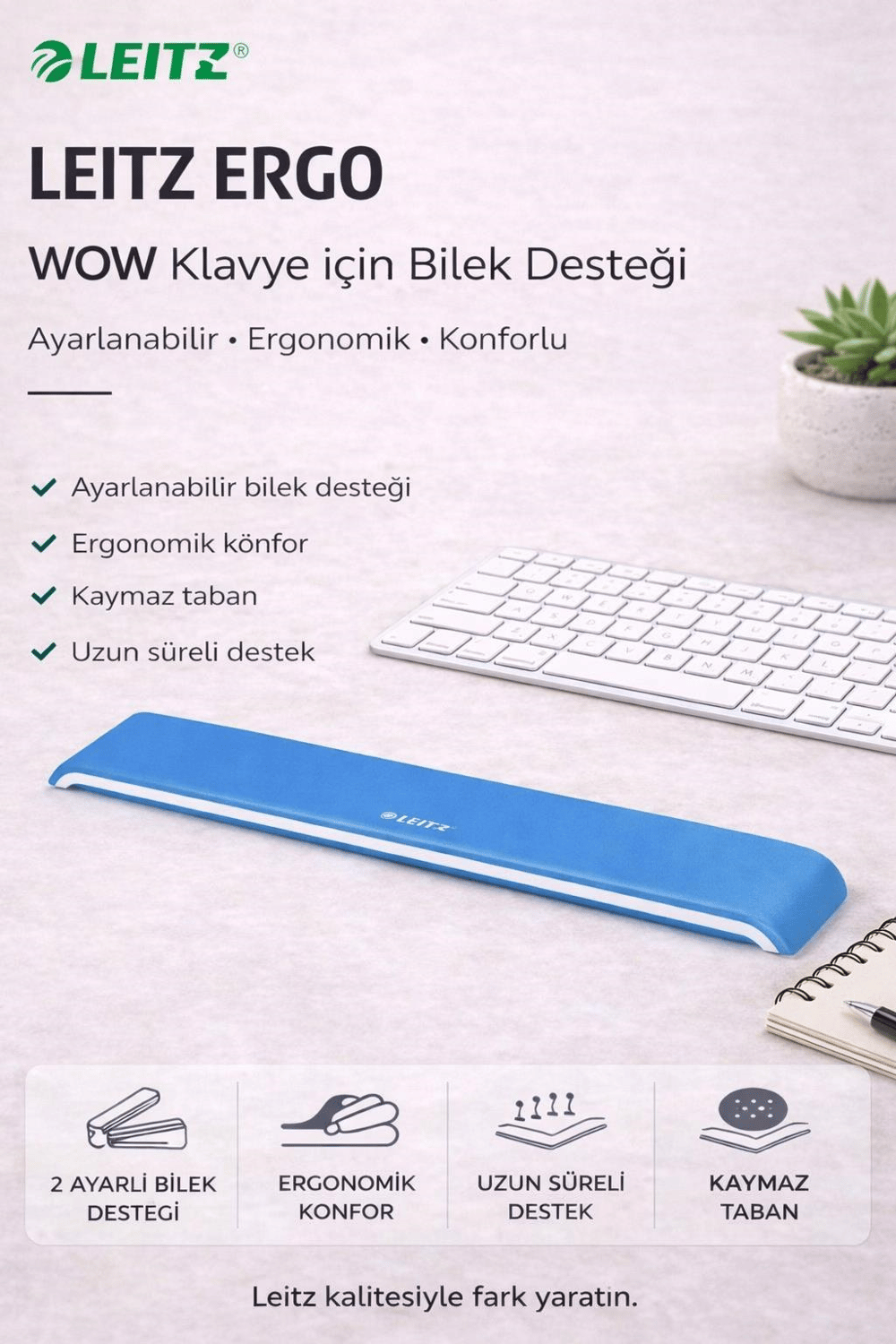 Leitz Ergo WOW Klavye için Bilek Desteği - Mavi - KOD:65230036
