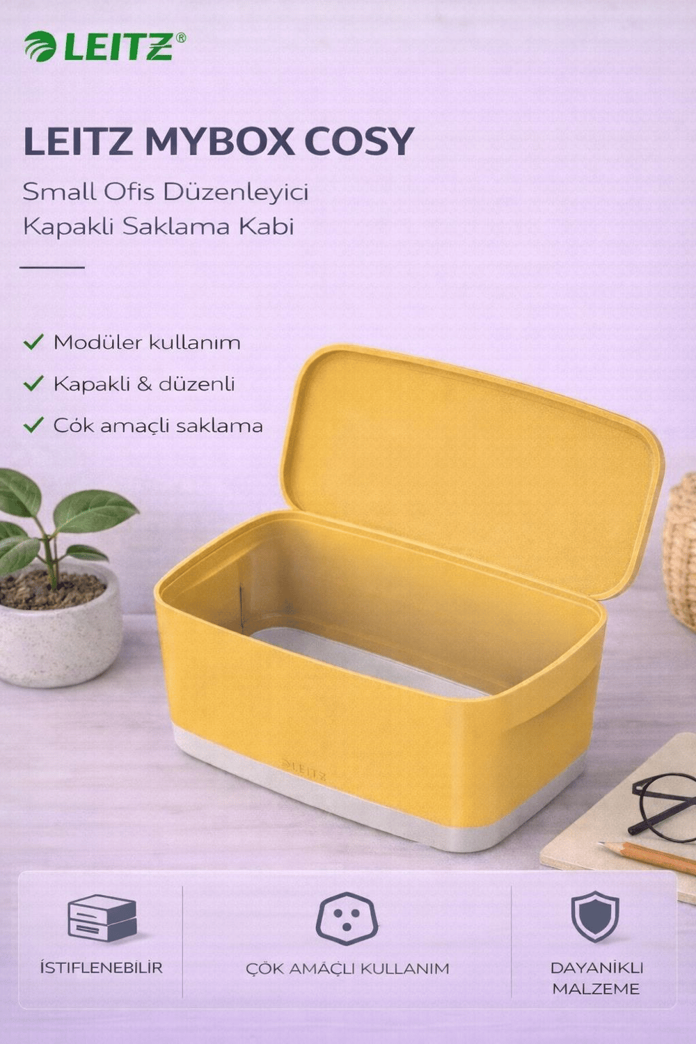 Leitz MyBox Cosy Small Ofis Düzenleyici Kapaklı Saklama Kabı – Sarı