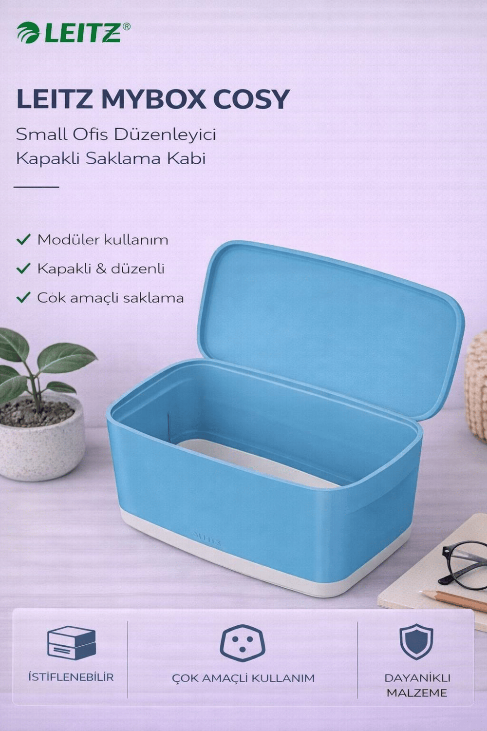 Leitz MyBox Cosy Small Ofis Düzenleyici Kapaklı Saklama Kabı – Mavi