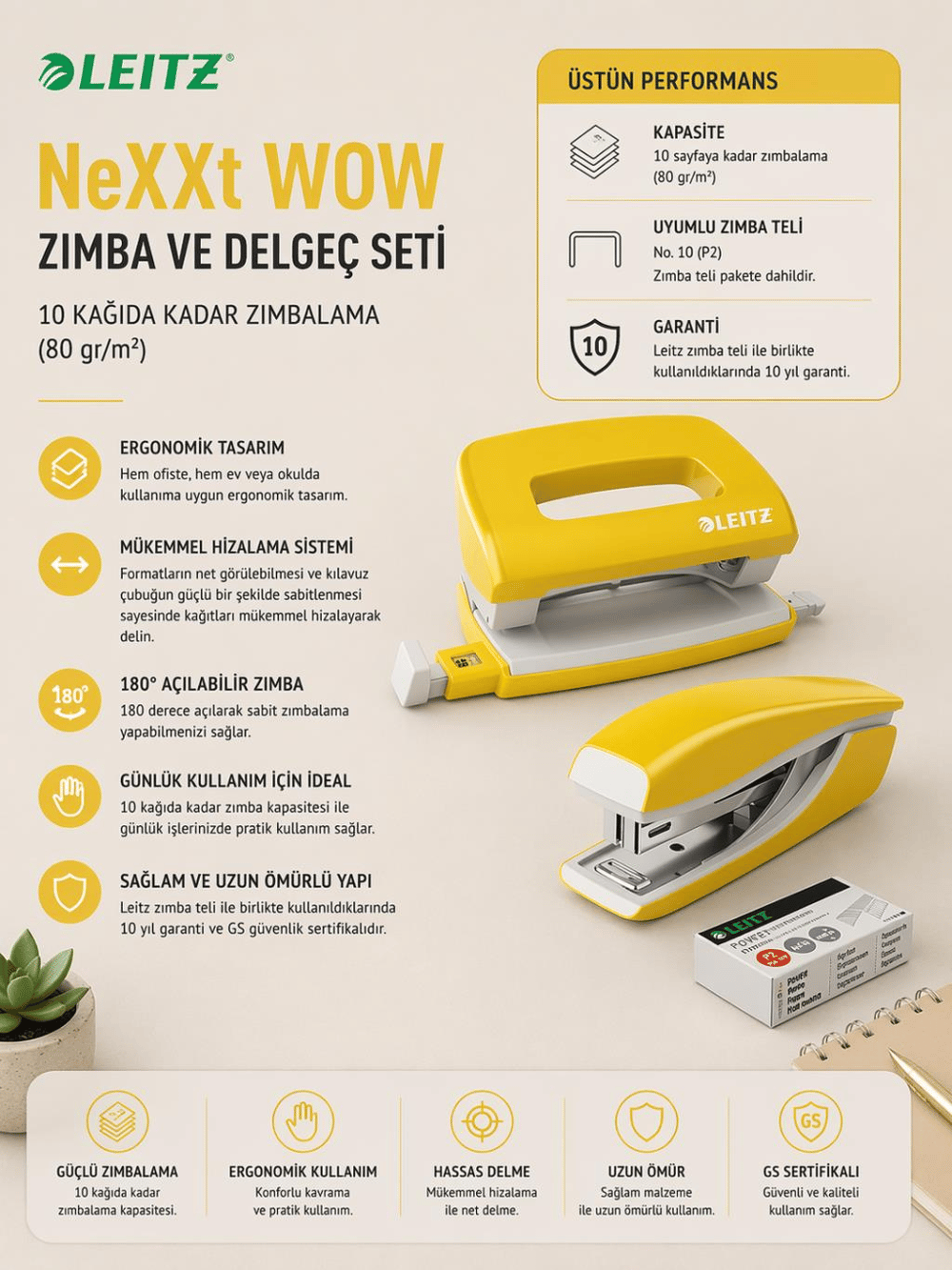 Leitz NeXXt WOW Mini Zımba ve Delgeç Seti - Sarı - KOD:55612016